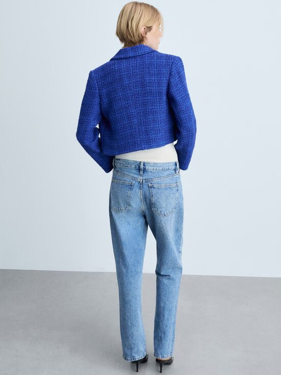 Mango Blue Tweed Jacket with Buttons - Picture 3 of 5